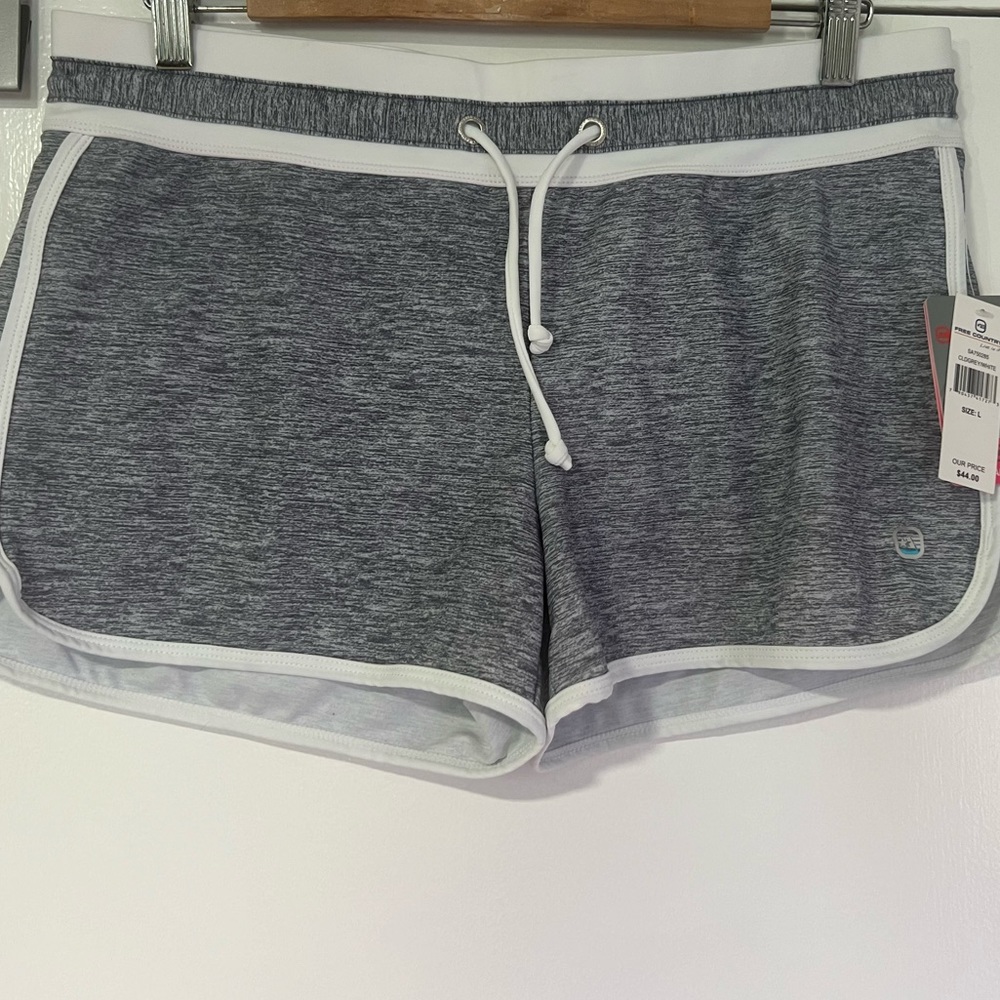 Free Country Gray & White Swim Shorts Vacation Summer Cruise Pool  Sz L 12/14